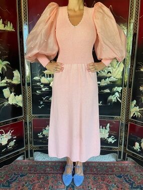 1970s puff sleeve knit dress